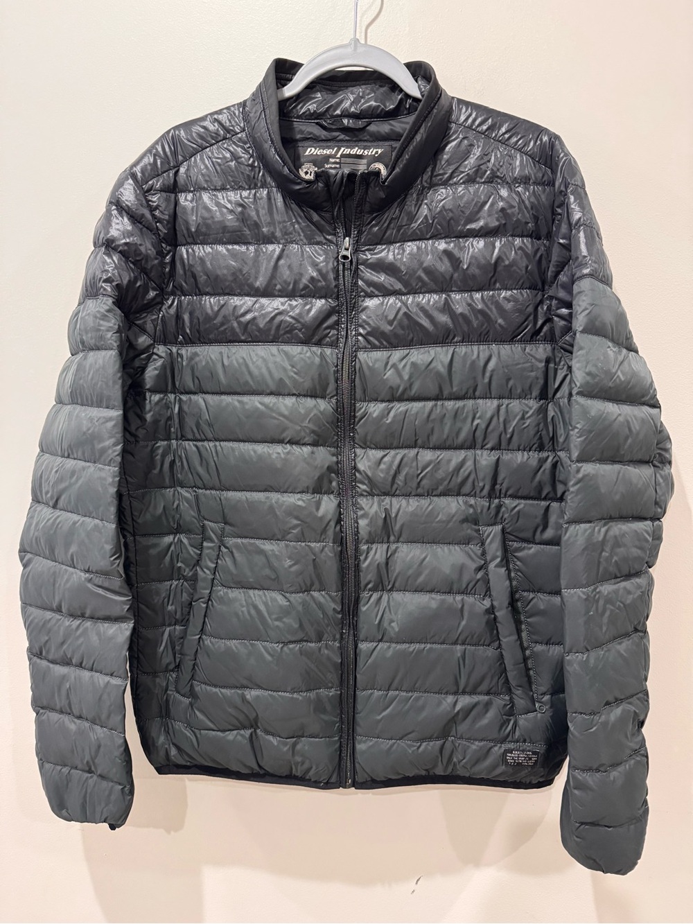Vtg Diesel Sz L duck Down Puffer Jacket Two Tone Black/Grey